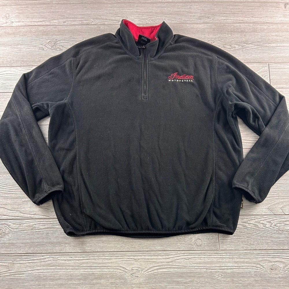 Indian Motorcycle Fleece Pullover Mens 2XL Black 1/4 Zip Embroidered Logo Jacket